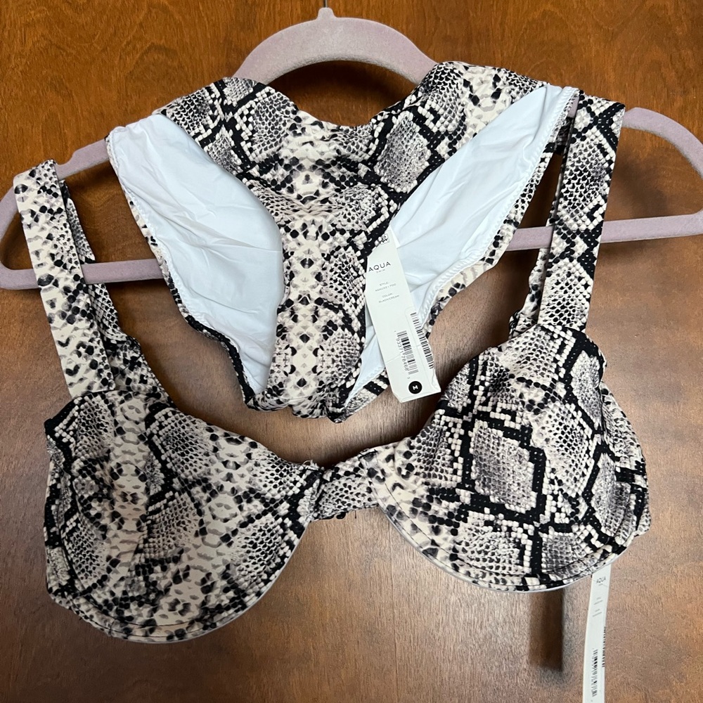 Aqua Black & Cream Snake Print Bikini Top and Bottom Set